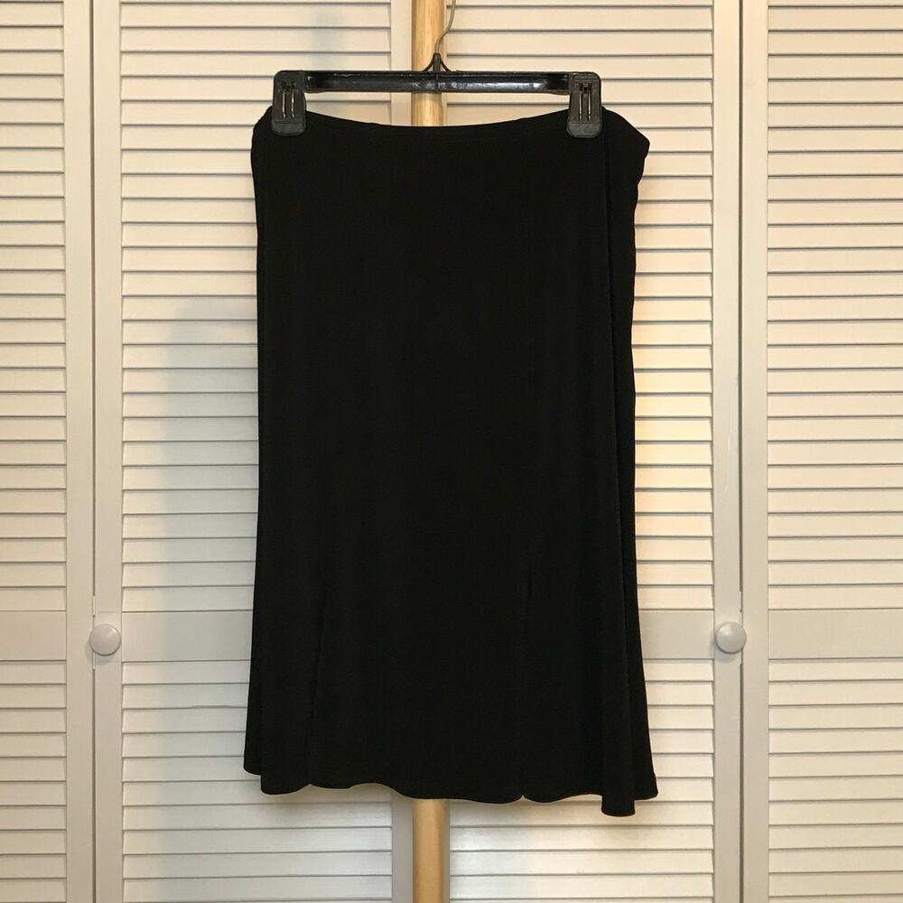 Connected Apparel Black Minimalist Stretch Midi A-line Jersey Skirt XL